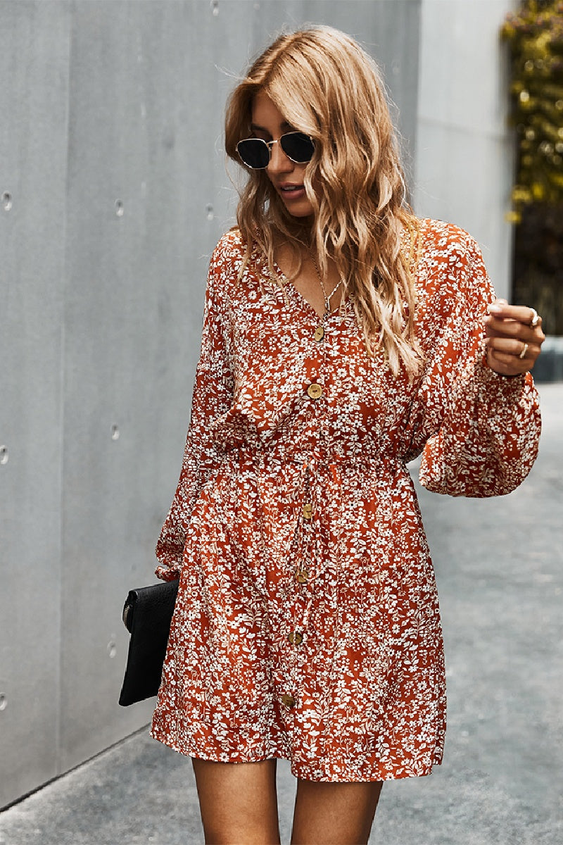 Floral Button Down Long Sleeve Dress