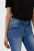 Load image into Gallery viewer, Mid Rise Fringe Bottom Skinny Jeans
