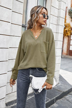 Load image into Gallery viewer, Waffle Knit Pocket V-Neck Top
