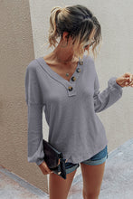 Load image into Gallery viewer, Waffle Knit Button V-Neck Top

